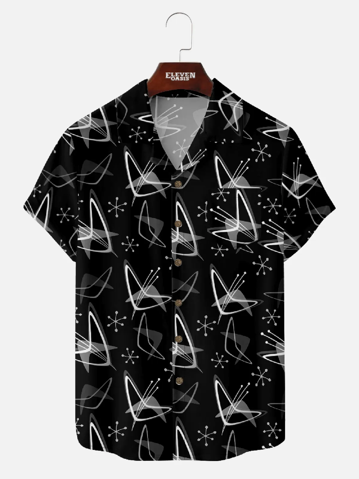 Men's Atomic Starburst Camp Collar Short Sleeve Shirt sold by Eleven Oasis