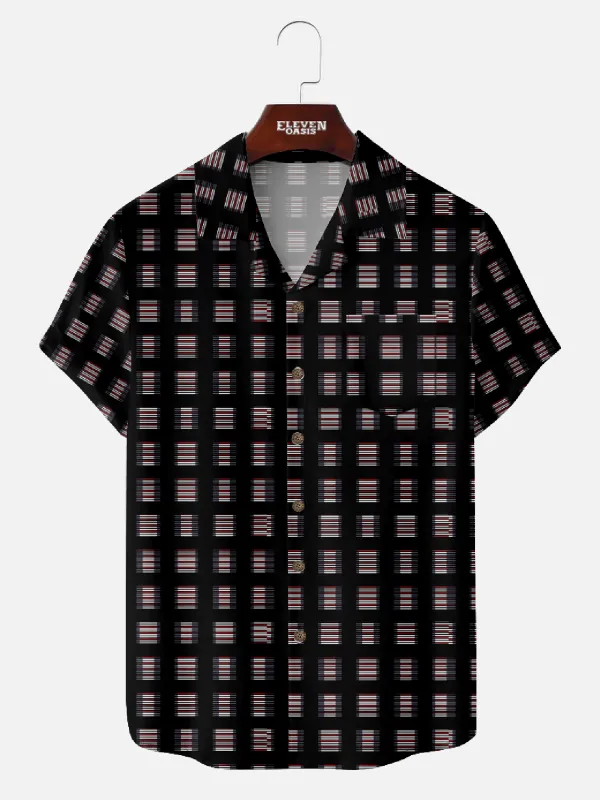 Men's Retro Geometric Stripe Short Sleeve Shirt - Tony Soprano Wardrobe sold by Eleven Oasis