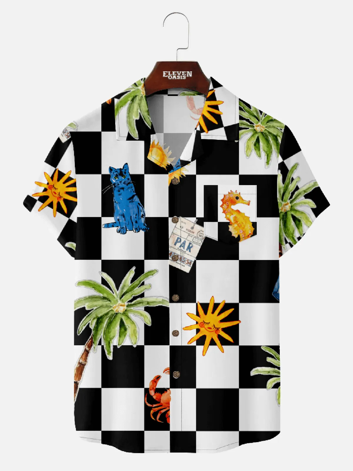 Men's Checkerboard Hawaiian Short Sleeve Shirt - Cosmo Kramer Wardrobe sold by Eleven Oasis