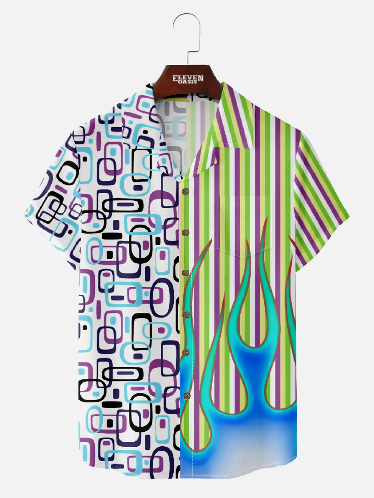 Men's Retro Geometric Flame Hawaiian Short Sleeve Shirt sold by Eleven Oasis