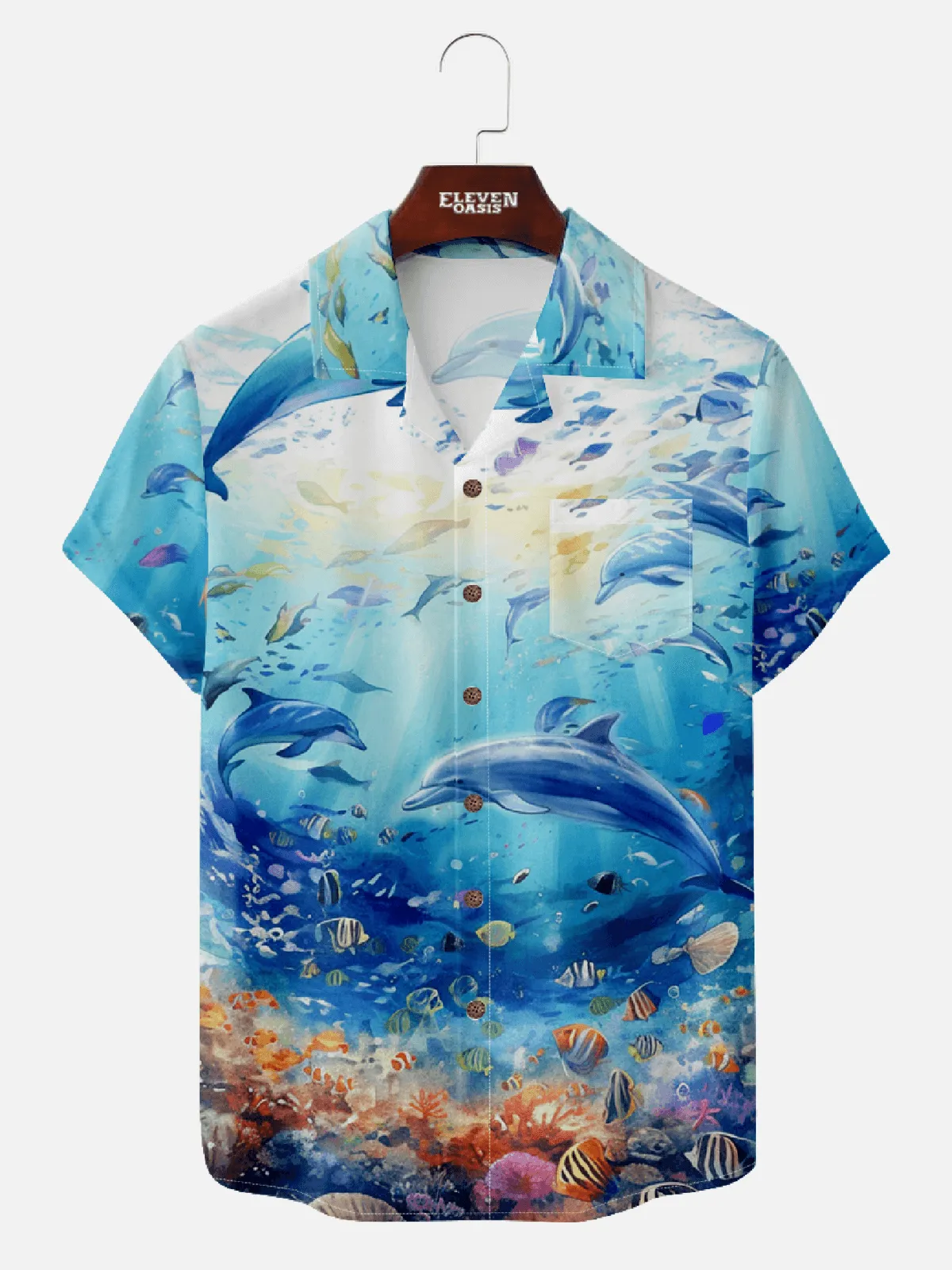 Men's Ocean Sanctuary Dolphin Hawaiian Short Sleeve Shirt - Magnum, P.I. Wardrobe sold by Eleven Oasis
