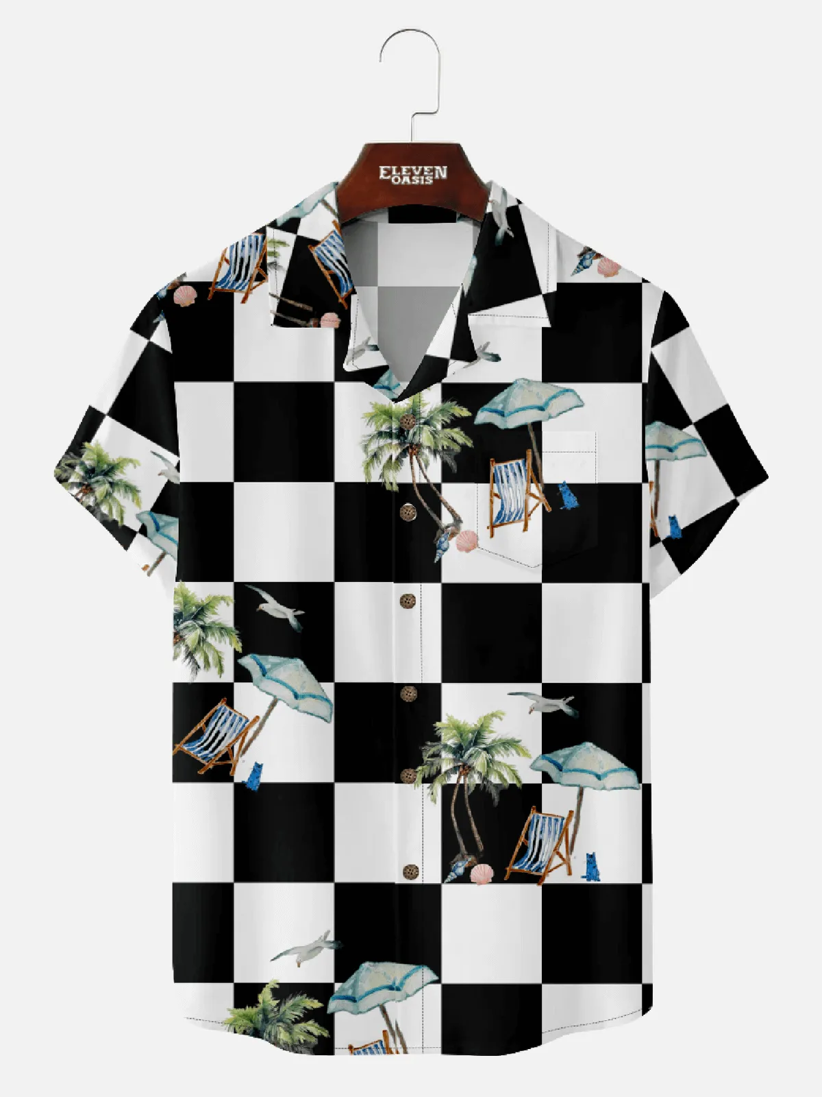 Men's Checkered Paradise Hawaiian Short Sleeve Shirt - Cosmo Kramer Wardrobe sold by Eleven Oasis