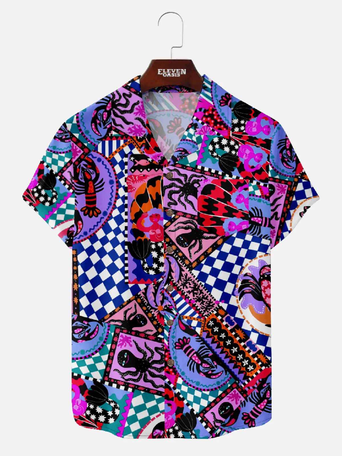 Men's Psychedelic Octopus Patchwork Short Sleeve Shirt sold by Eleven Oasis