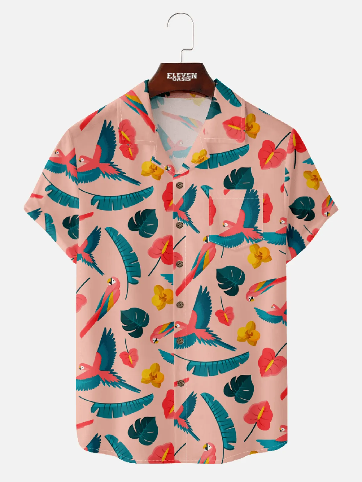 Men's Retro Parrot Paradise Camp Collar Short Sleeve Shirt sold by Eleven Oasis