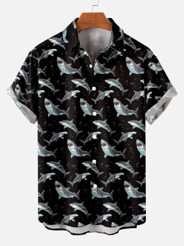 Men's Hawaiian Deep Sea Shark Pattern Short Sleeve Shirt sold by Eleven Oasis