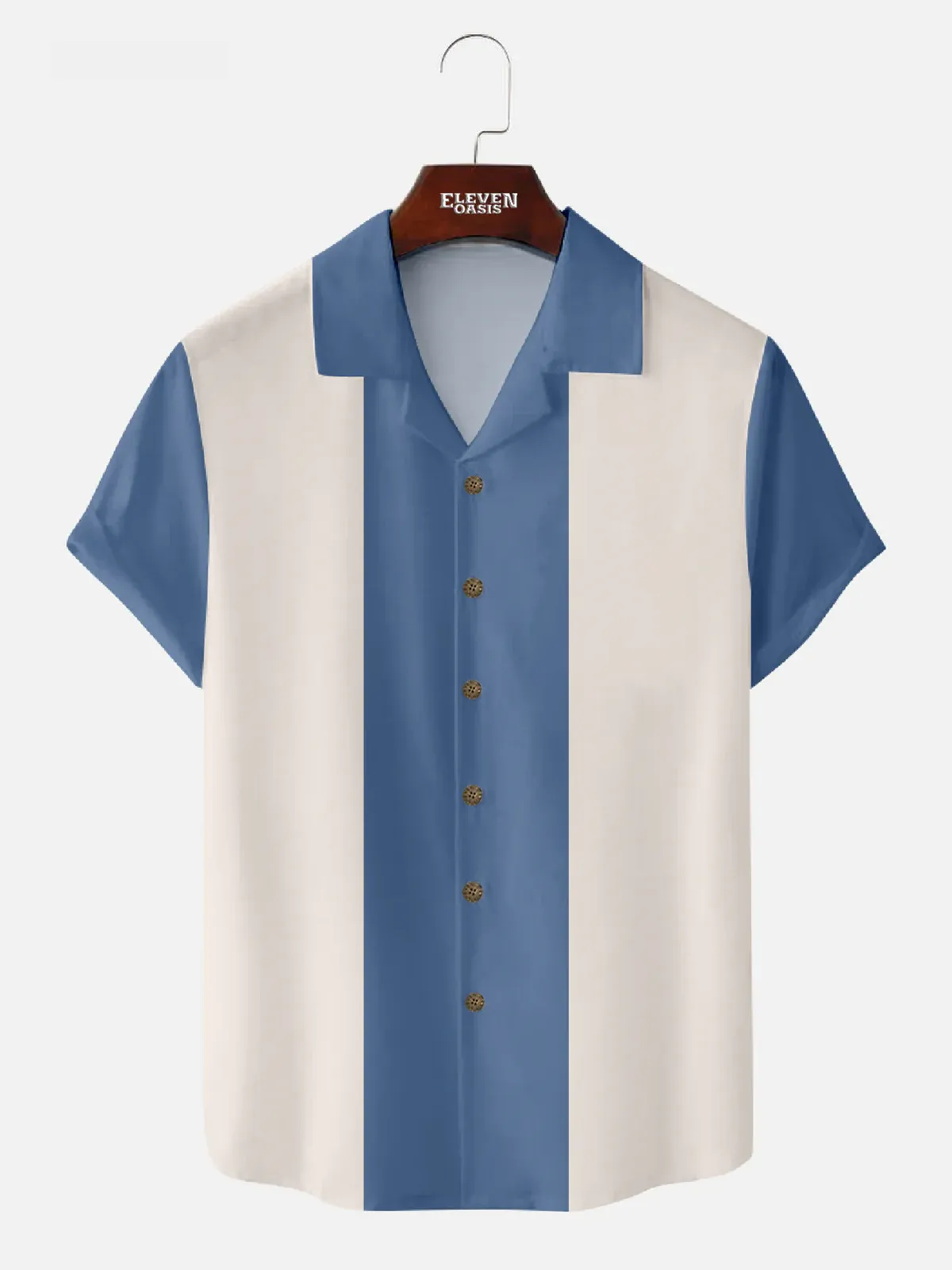 Men's Vintage Color Block Panel Stripe Camp Collar Short Sleeve Shirt sold by Eleven Oasis product image thumbnail 3