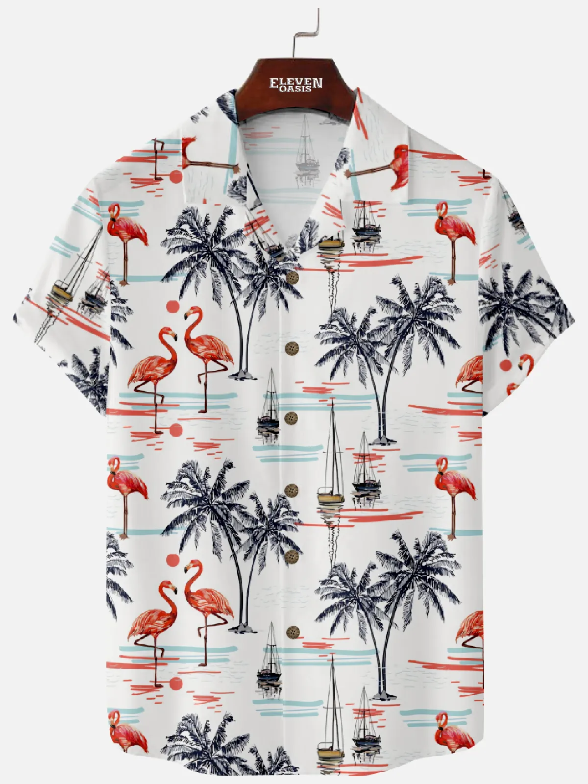 Men's Flamingo Hawaiian Style Camp Collar Short Sleeve Shirt sold by Eleven Oasis