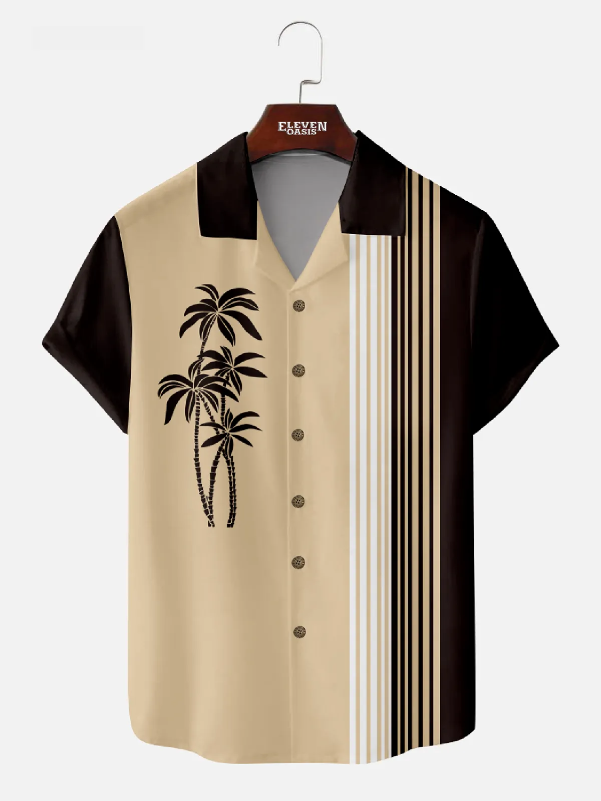 Men's Palm Trees Panel Striped Bowling Camp Collar Short Sleeve Shirt sold by Eleven Oasis product image thumbnail 3