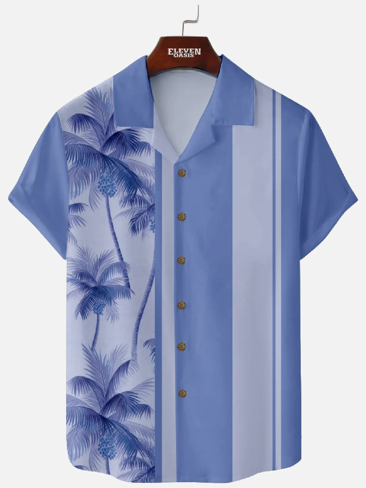 Men's Palm Tree Panel Stripe Hawaiian Camp Collar Short Sleeve Shirt sold by Eleven Oasis product image thumbnail 2
