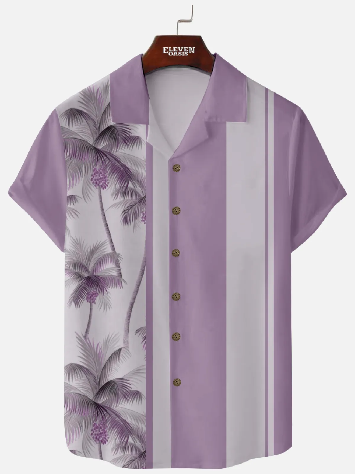 Men's Palm Tree Panel Stripe Hawaiian Short Sleeve Shirt sold by Eleven Oasis product image thumbnail 2