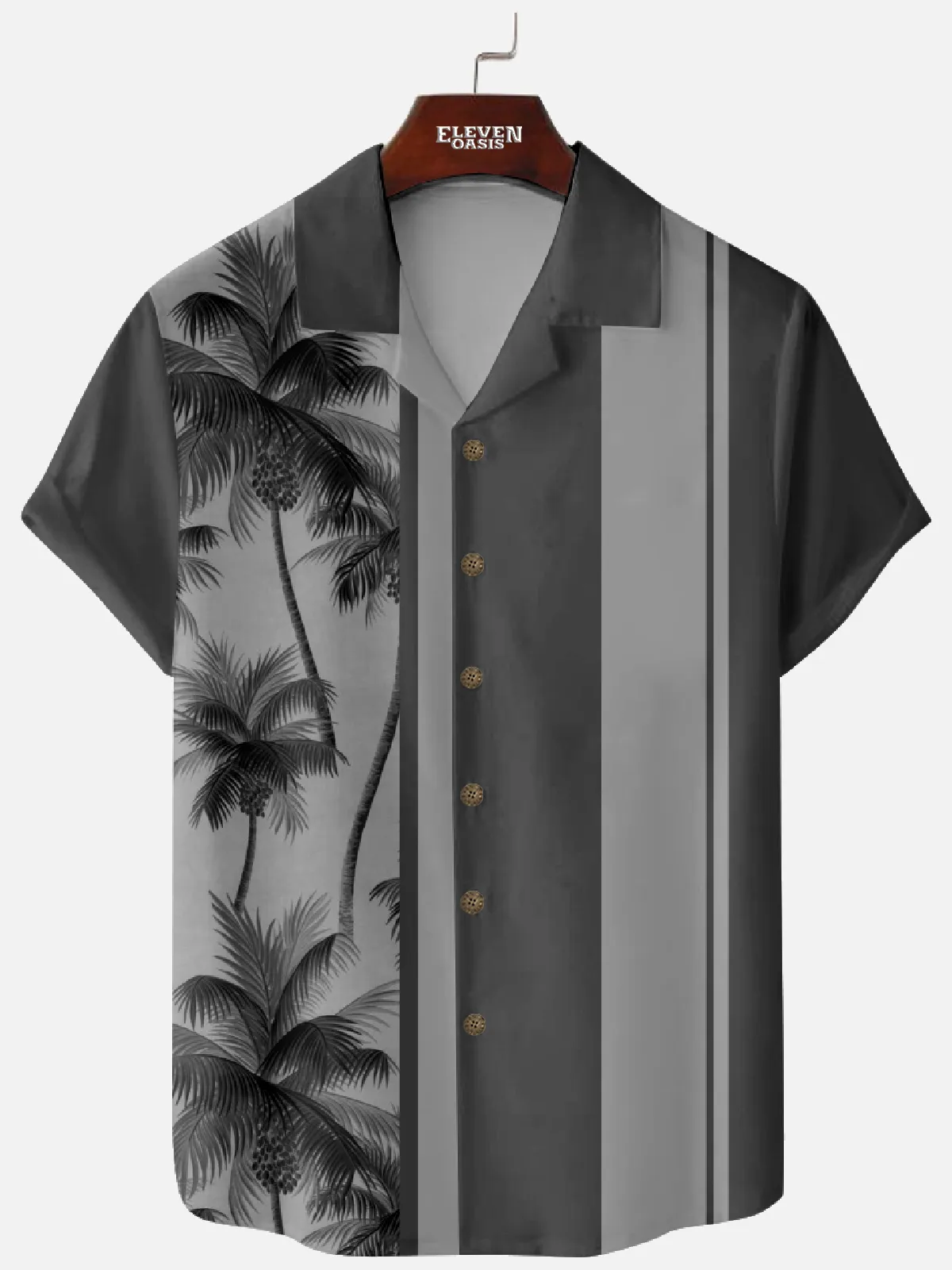 Men's Palm Tree Panel Stripe Hawaiian Short Sleeve Shirt sold by Eleven Oasis product image thumbnail 3