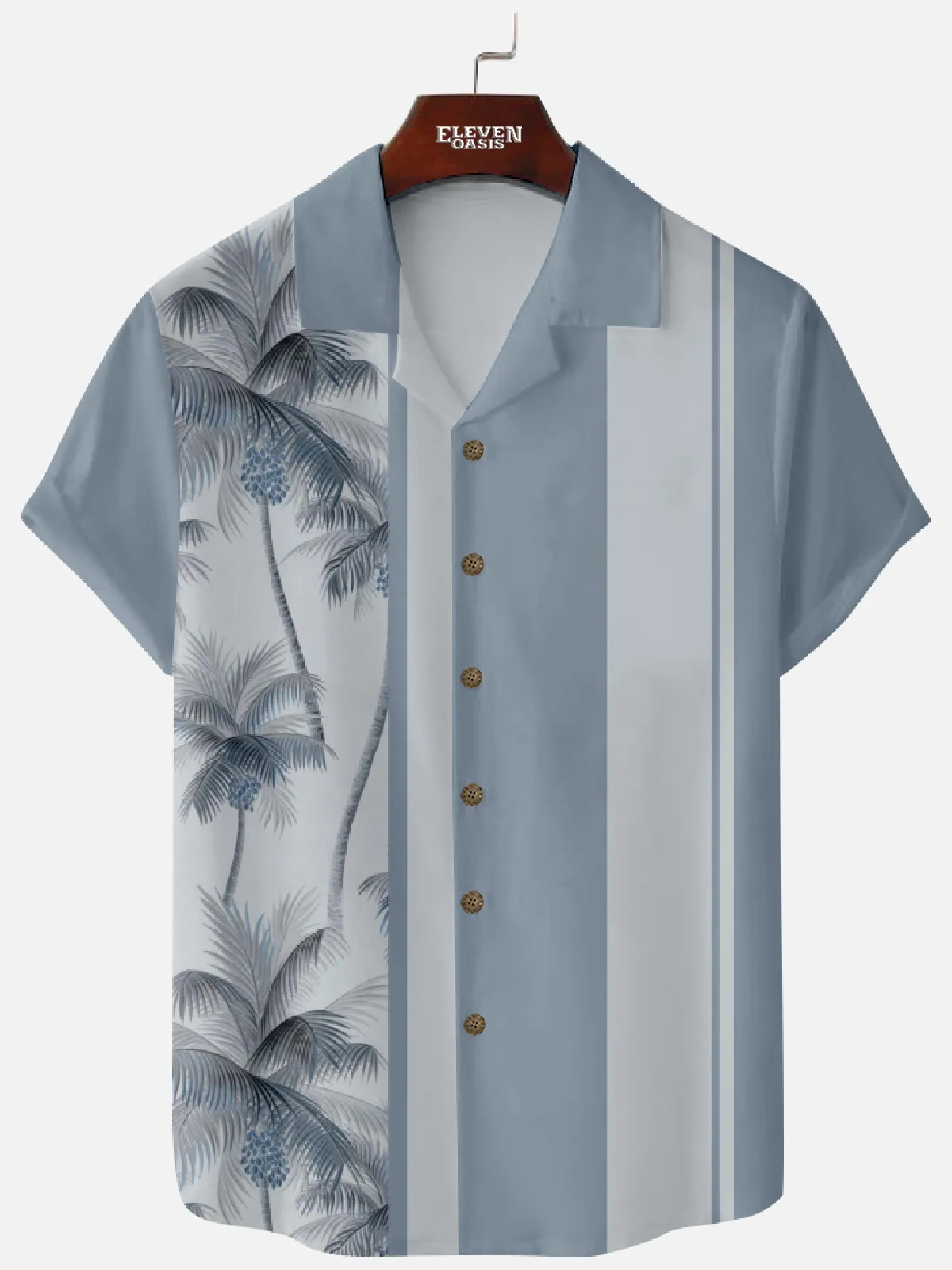 Men's Palm Tree Panel Stripe Hawaiian Short Sleeve Shirt sold by Eleven Oasis