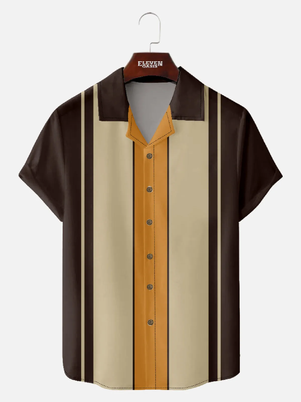 Men's Classic Color-block Panel Stripe Camp Collar Short Sleeve Shirt sold by Eleven Oasis product image thumbnail 4