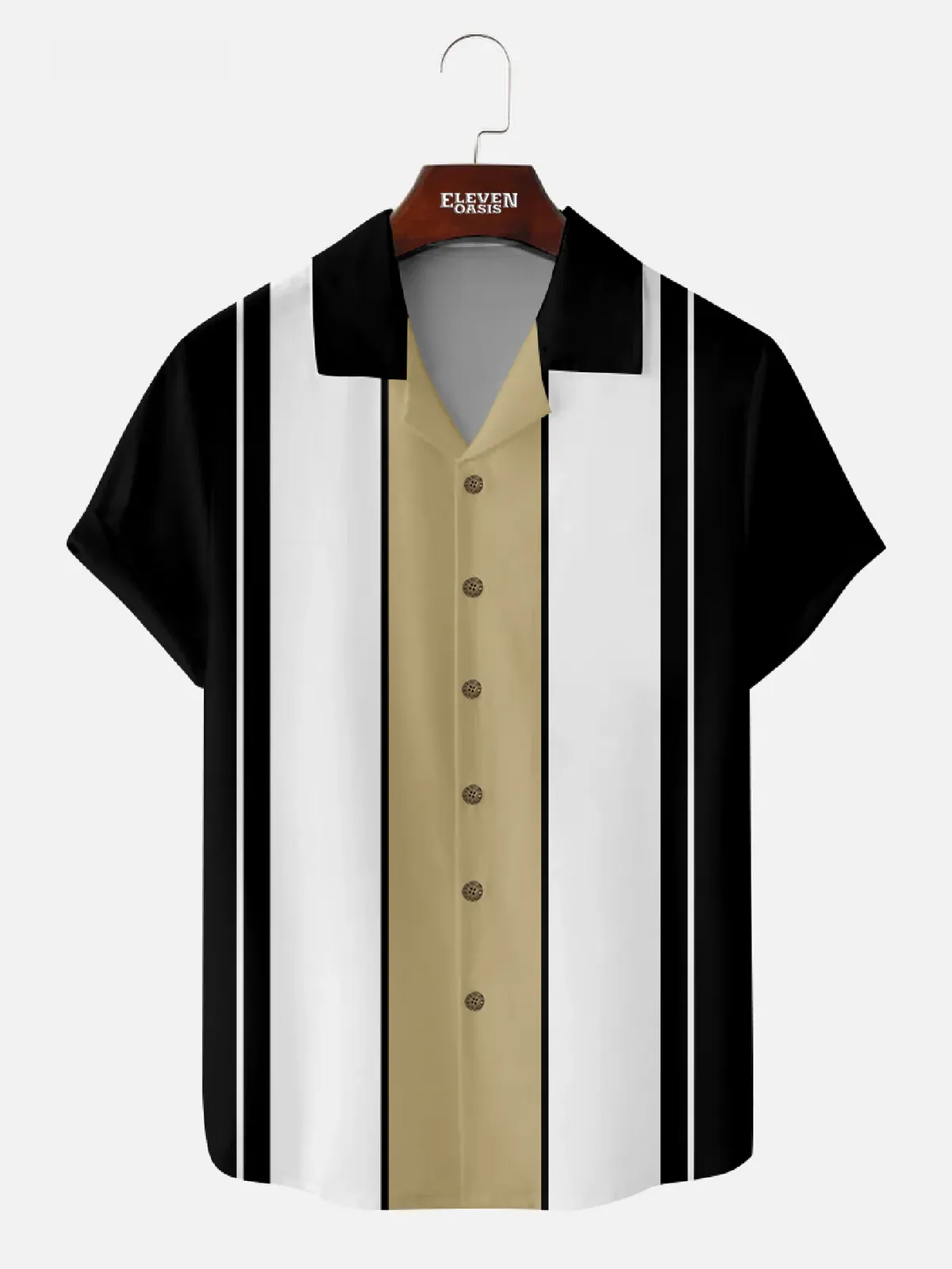 Men's Classic Color-block Panel Stripe Camp Collar Short Sleeve Shirt sold by Eleven Oasis