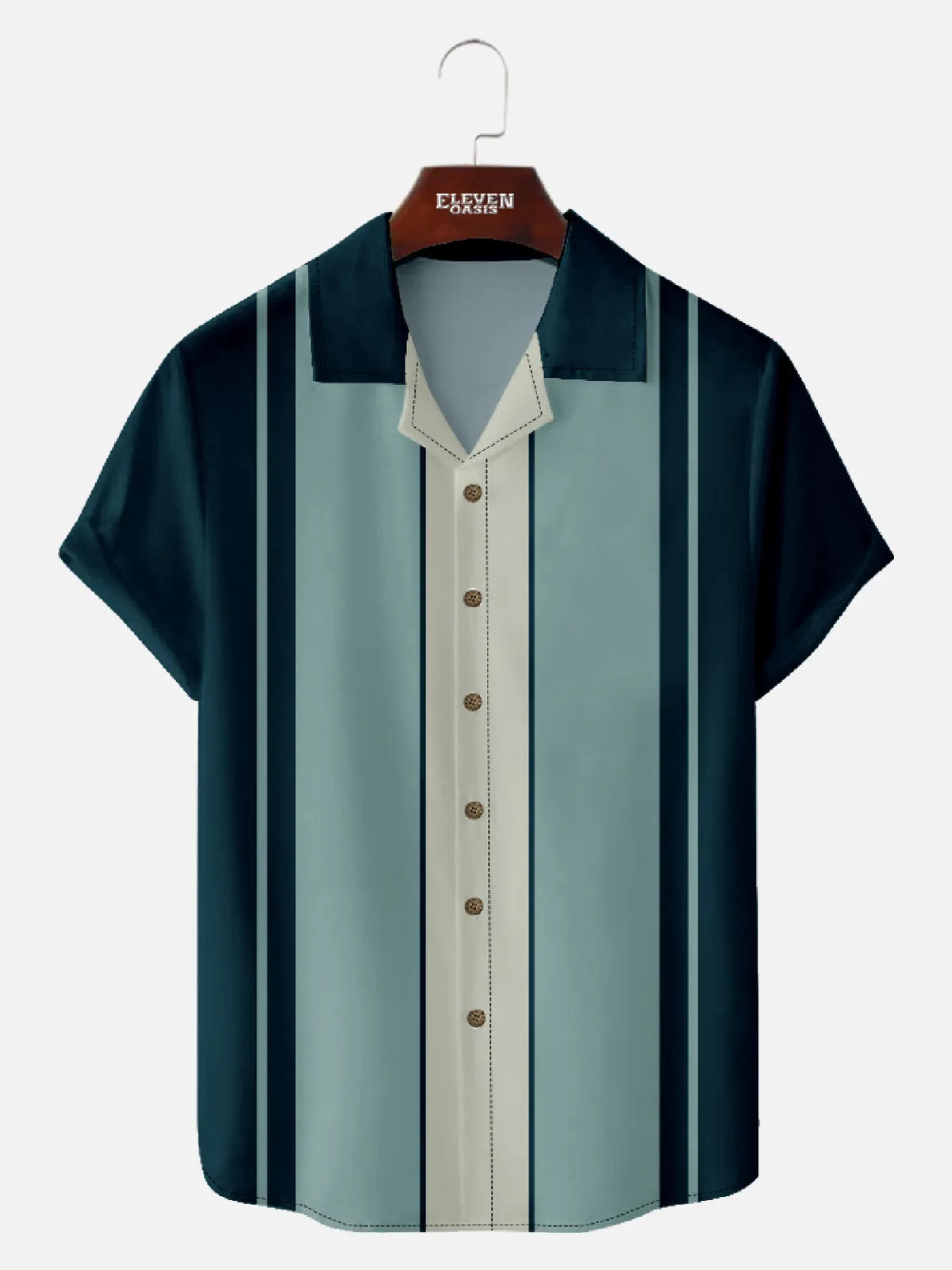 Men's Classic Color-block Panel Stripe Camp Collar Short Sleeve Shirt sold by Eleven Oasis product image thumbnail 5