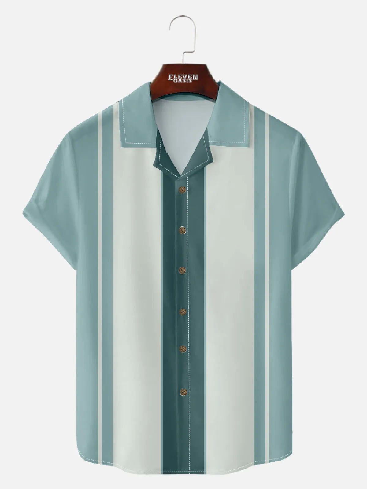 Men's Classic Color-block Panel Stripe Camp Collar Short Sleeve Shirt sold by Eleven Oasis product image thumbnail 2