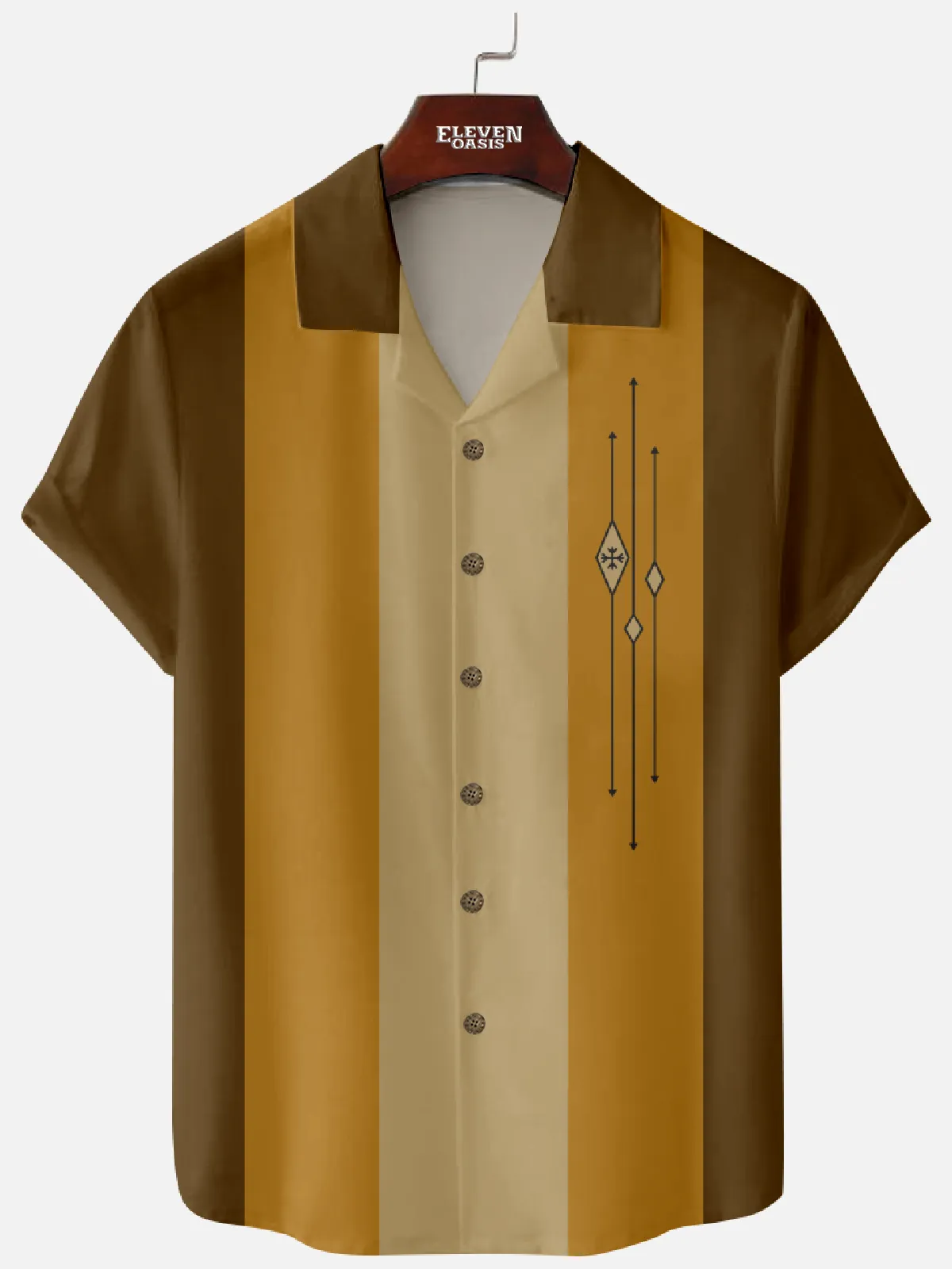 Men's Color-block Striped Casual Breathable Bowling Camp Collar Short Sleeve Shirt sold by Eleven Oasis product image thumbnail 3