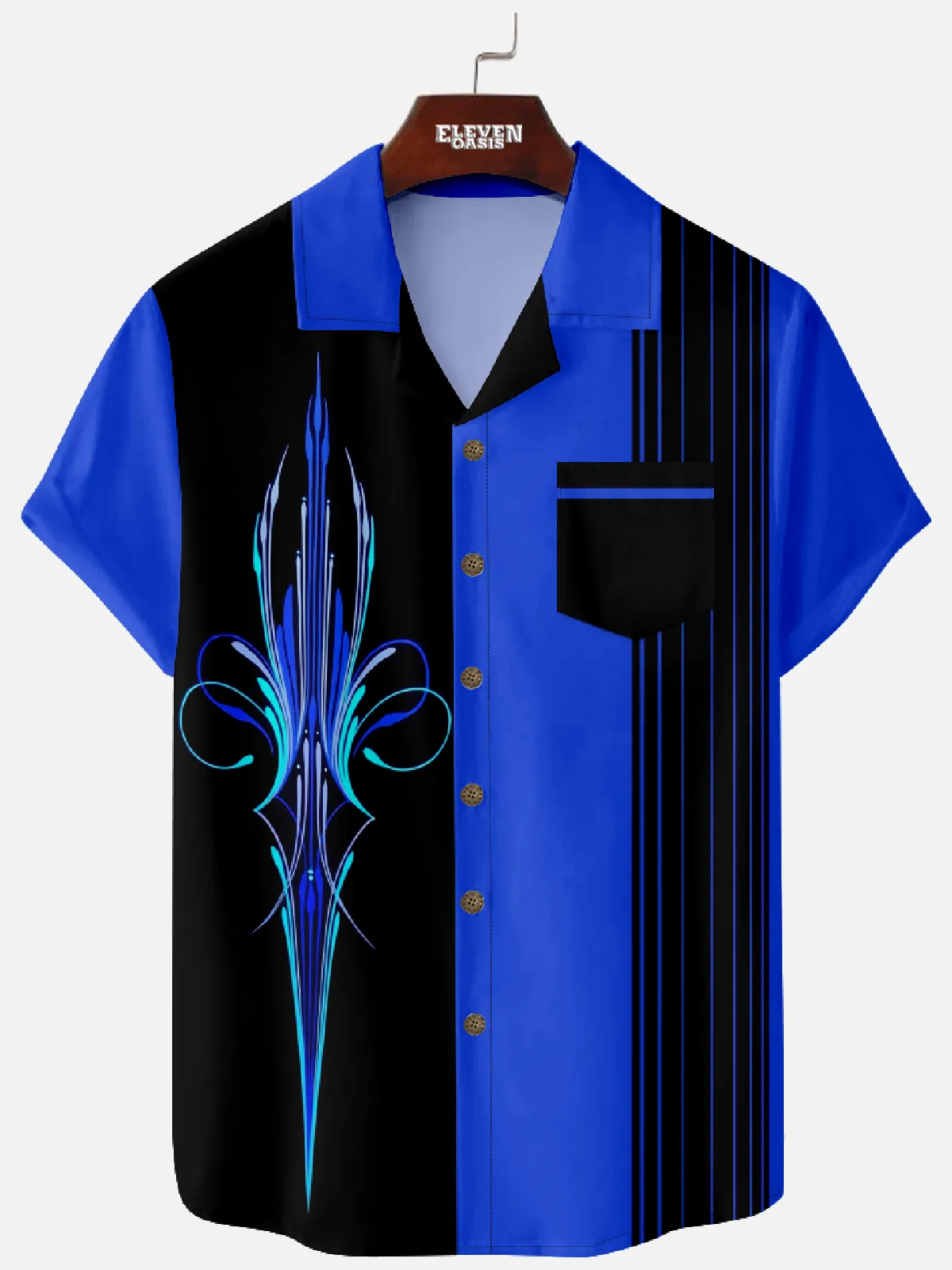 Men's Flame Design Pinstripe Short Sleeve Shirt sold by Eleven Oasis product image thumbnail 2