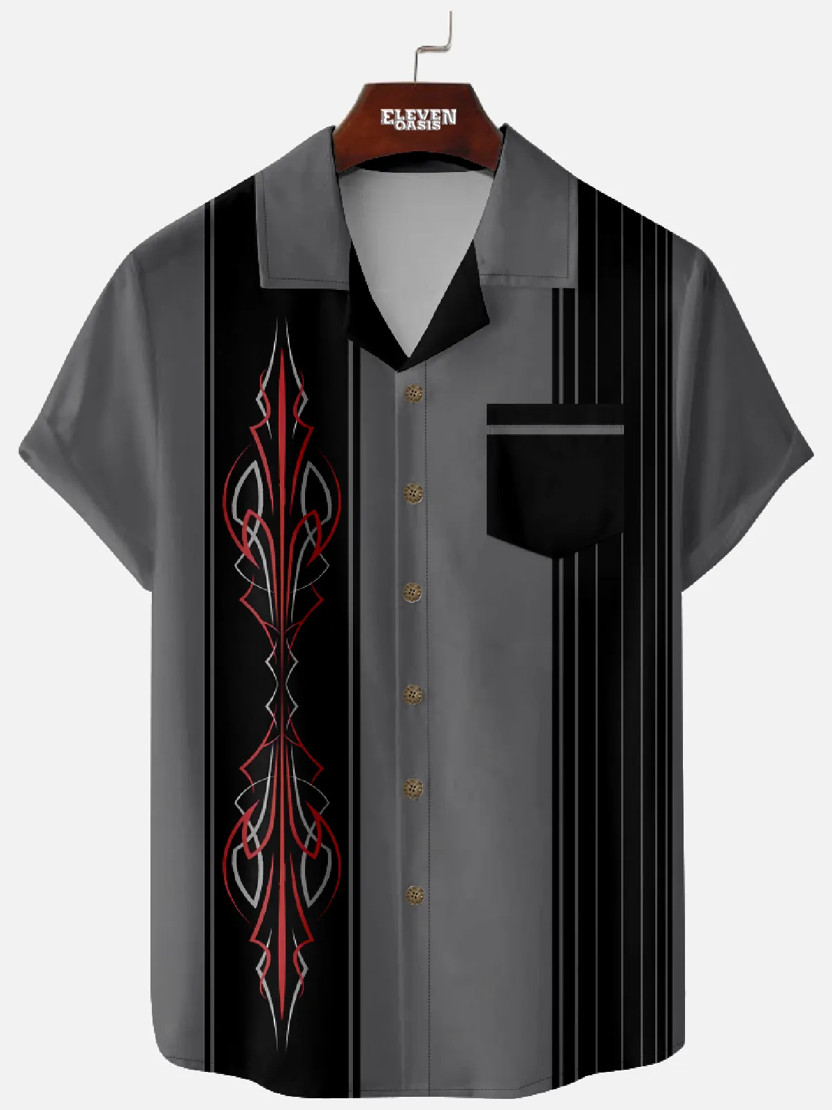 Men's Flame Design Pinstripe Short Sleeve Shirt sold by Eleven Oasis product image thumbnail 3