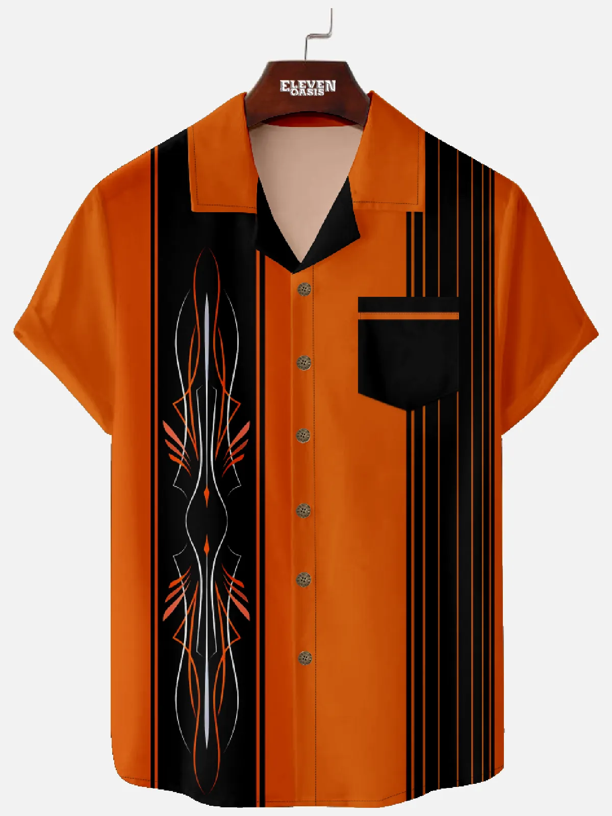 Men's Flame Design Pinstripe Short Sleeve Shirt sold by Eleven Oasis