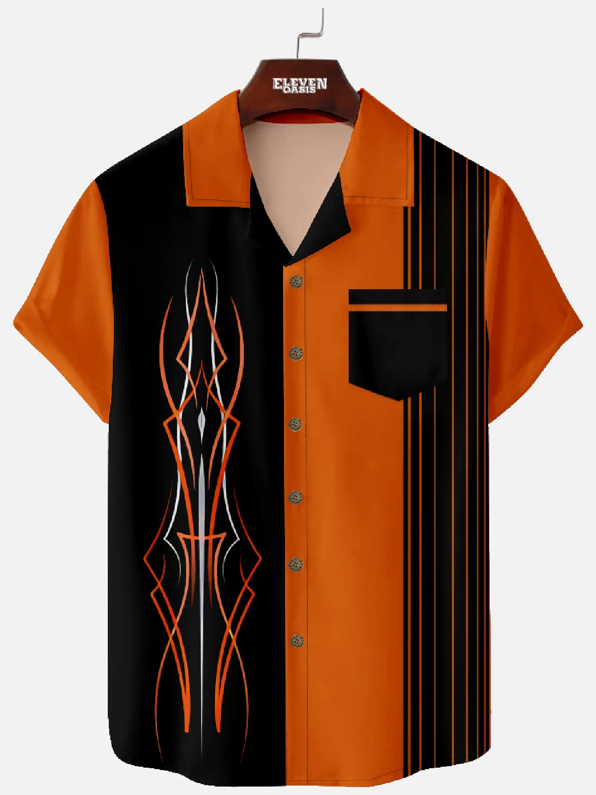 Men's Red Flame Skull Pinstripe Short Sleeve Shirt sold by Eleven Oasis product image thumbnail 3