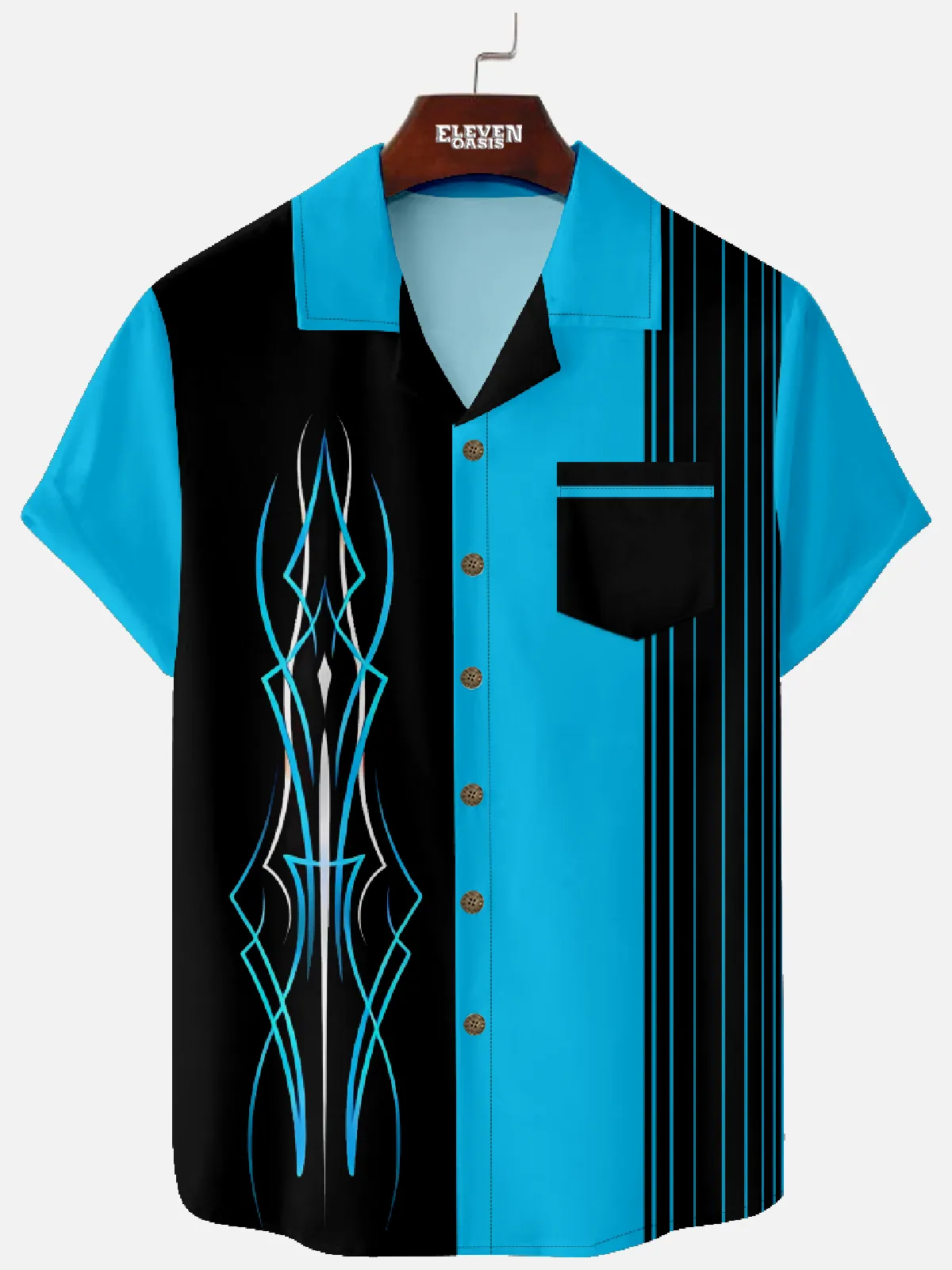 Men's Red Flame Skull Pinstripe Short Sleeve Shirt sold by Eleven Oasis product image thumbnail 4