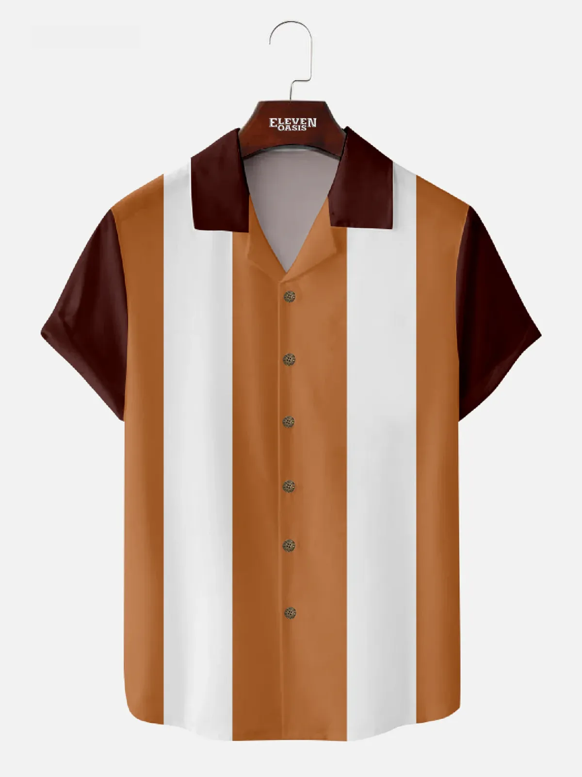 Men's Retro Color Block Panel Short Sleeve Shirt sold by Eleven Oasis