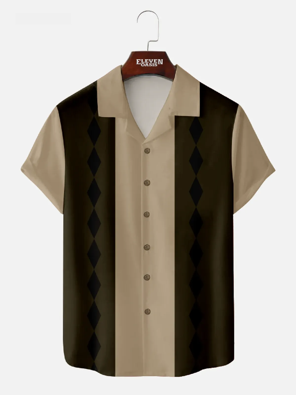 Men's Retro Color Block Panel Short Sleeve Shirt sold by Eleven Oasis product image thumbnail 4