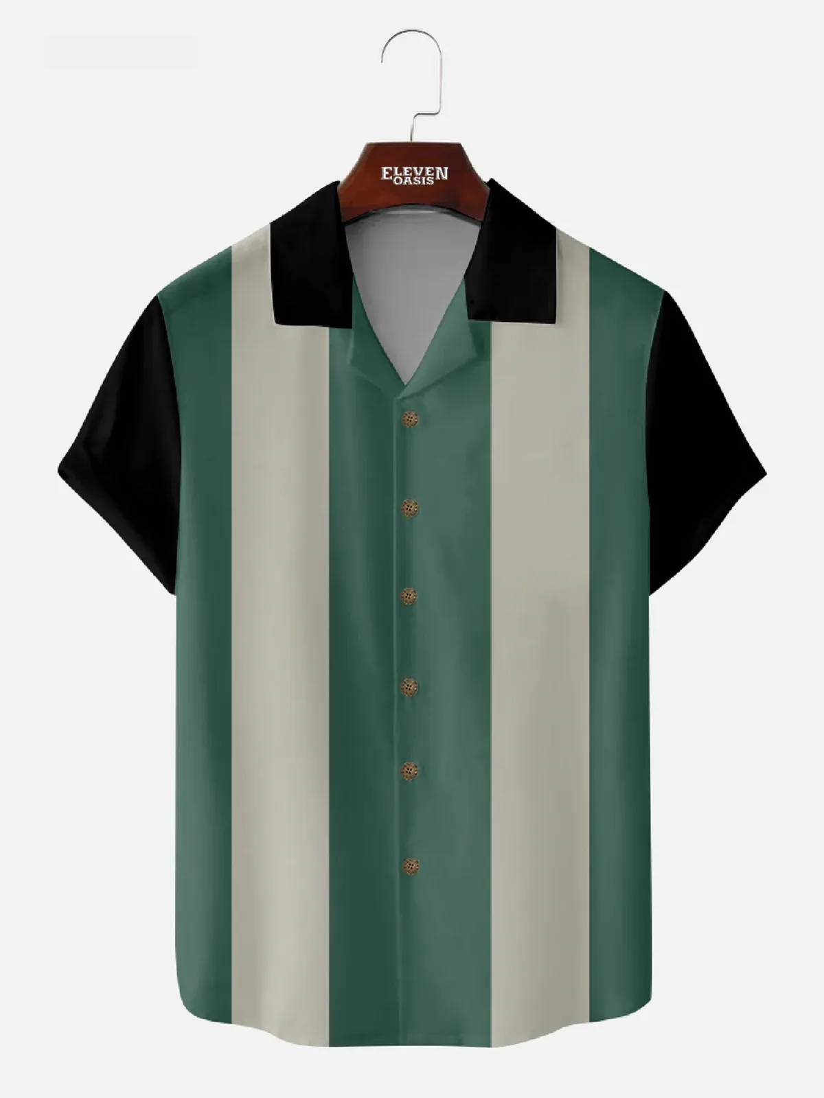 Men's Retro Color Block Panel Short Sleeve Shirt sold by Eleven Oasis product image thumbnail 2