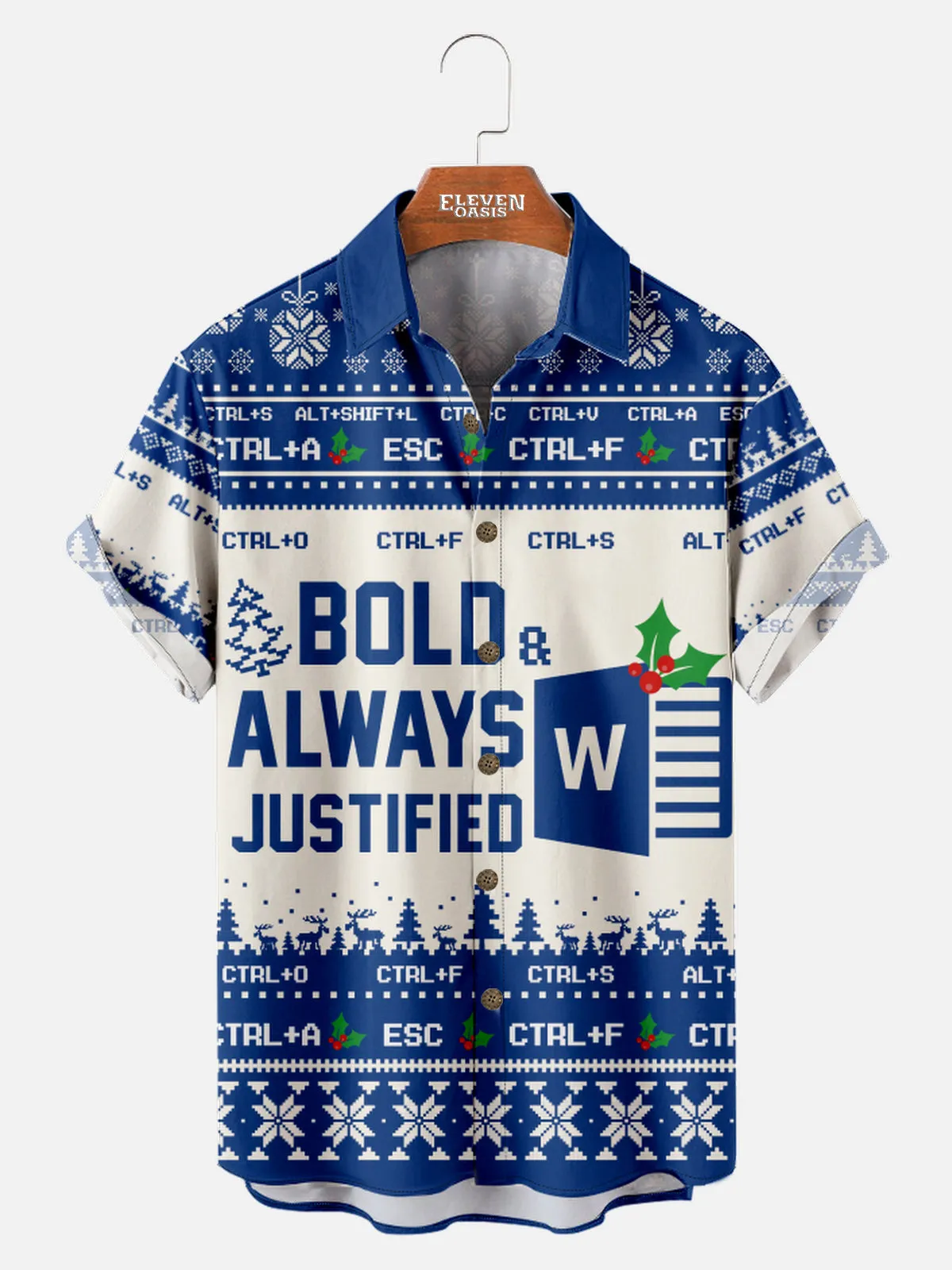 Men's Bold and Justified Microsoft Word Christmas Short Sleeve Shirt sold by Eleven Oasis