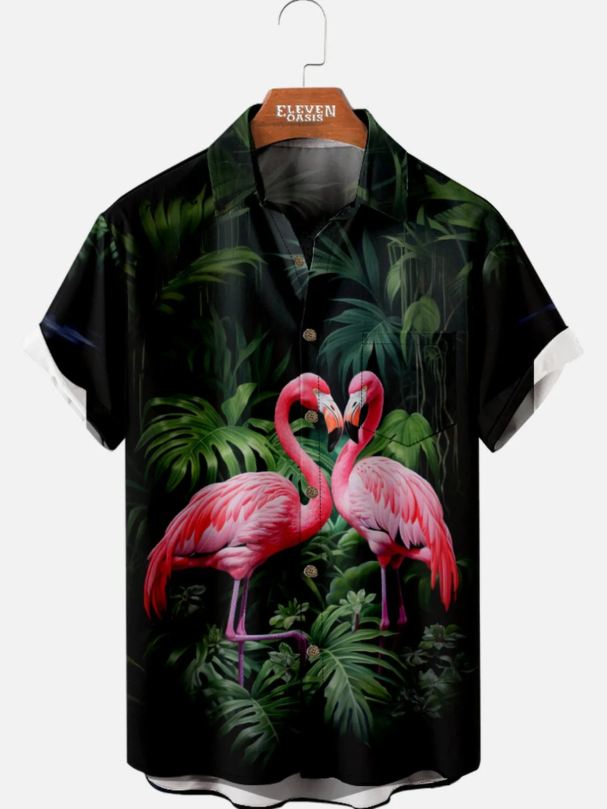 Men's Flamingo Love Tropical Hawaiian Short Sleeve Shirt sold by Eleven Oasis