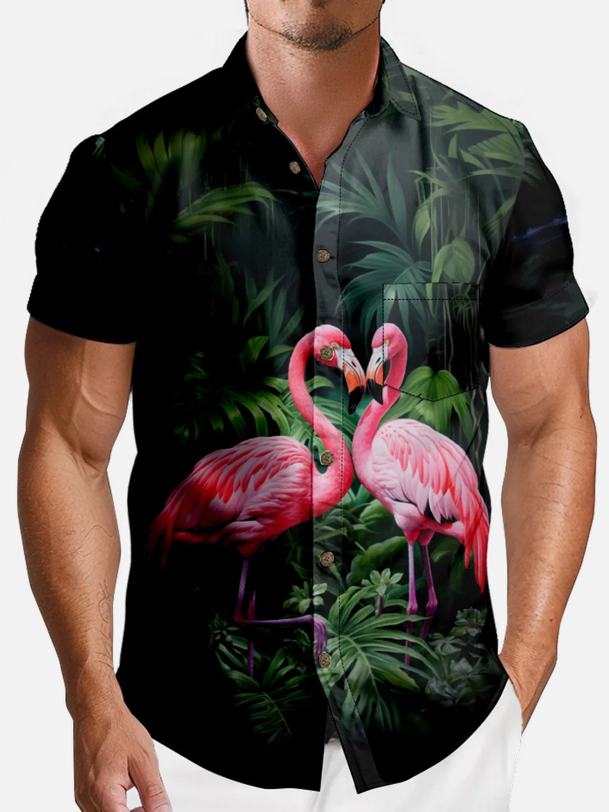 Men's Flamingo Love Tropical Hawaiian Short Sleeve Shirt sold by Eleven Oasis product image thumbnail 3