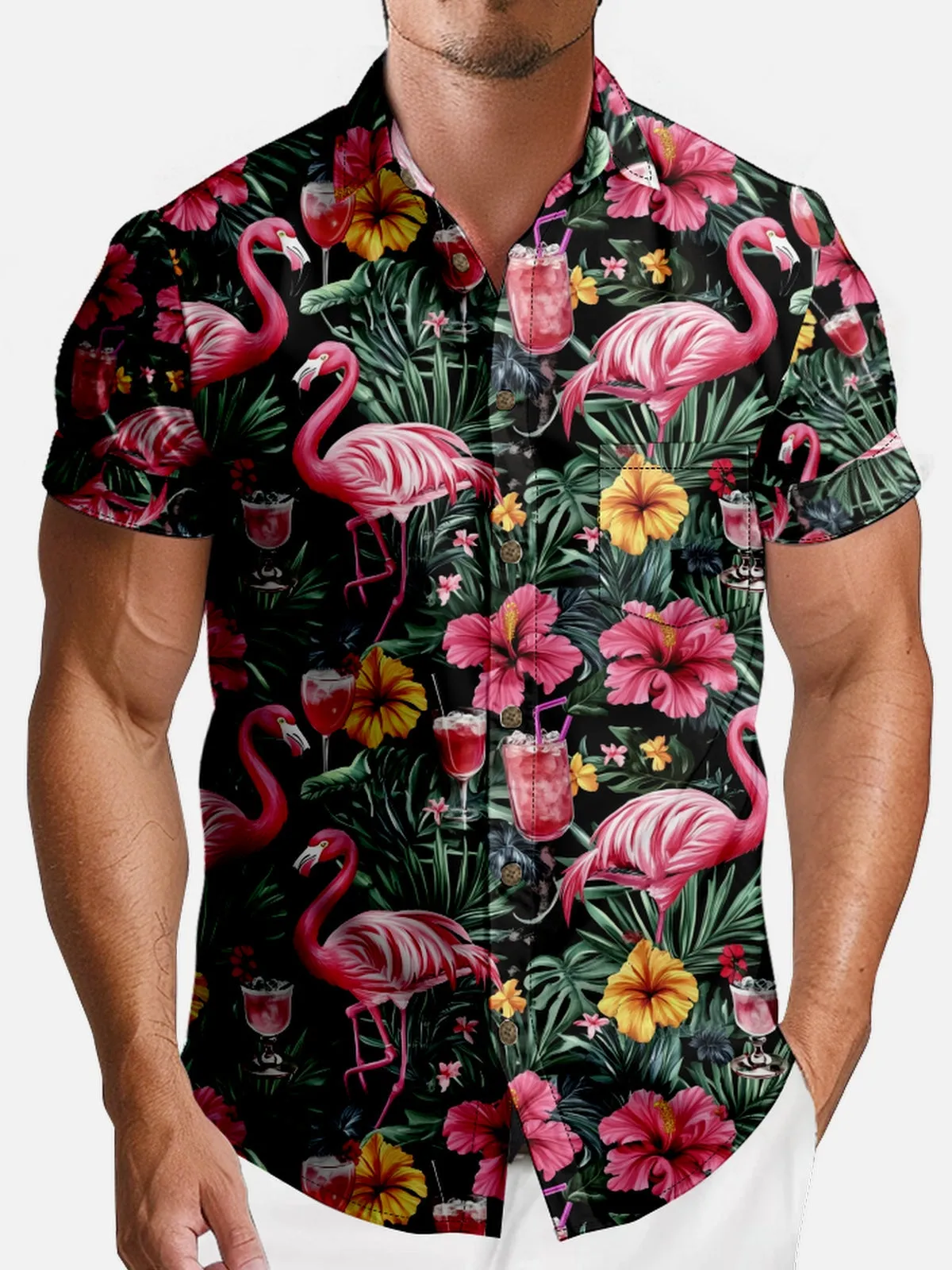 Men's Flamingo Tiki Bar Hawaiian Short Sleeve Shirt sold by Eleven Oasis product image thumbnail 3