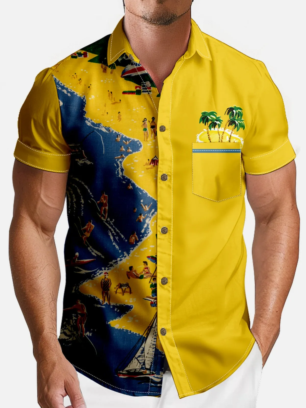 Men's Beach Life Contrast Panel Hawaiian Short Sleeve Shirt sold by Eleven Oasis product image thumbnail 3