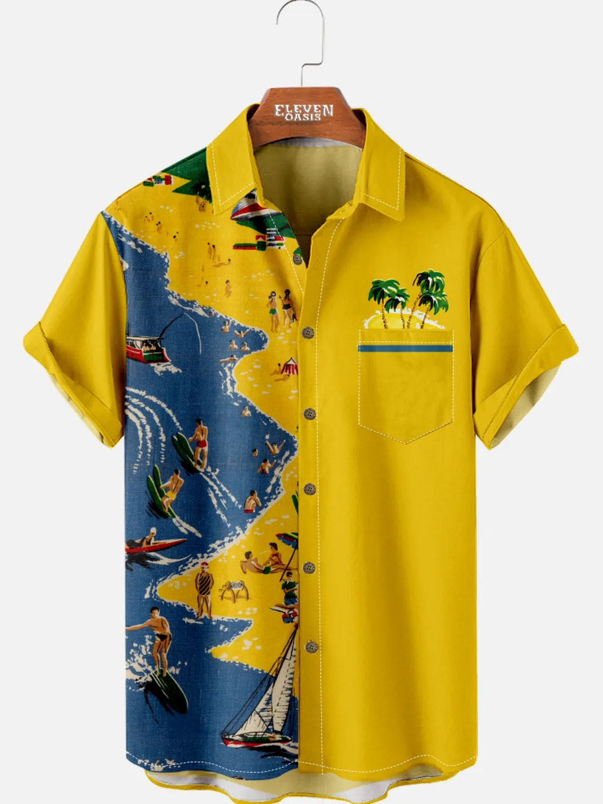 Men's Beach Life Contrast Panel Hawaiian Short Sleeve Shirt sold by Eleven Oasis