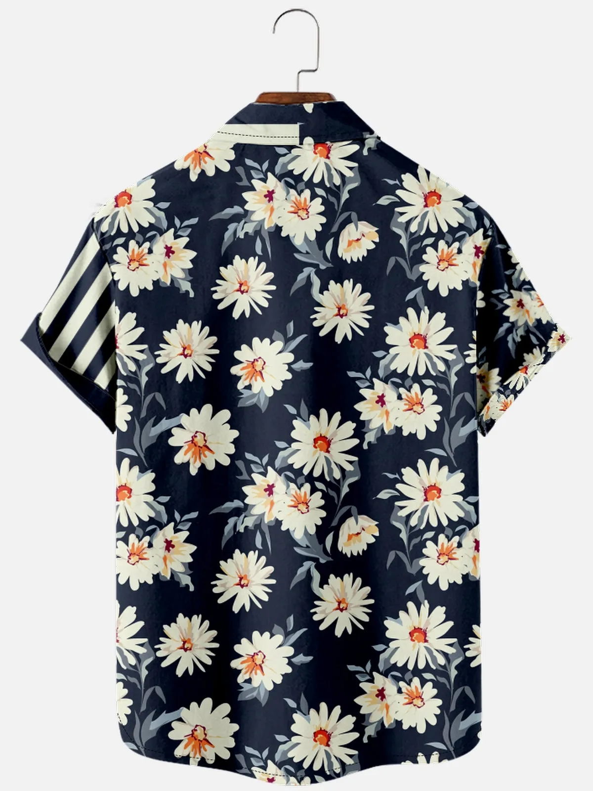 Men's Hibiscus Stripe Panel Hawaiian Short Sleeve Shirt sold by Eleven Oasis product image thumbnail 2