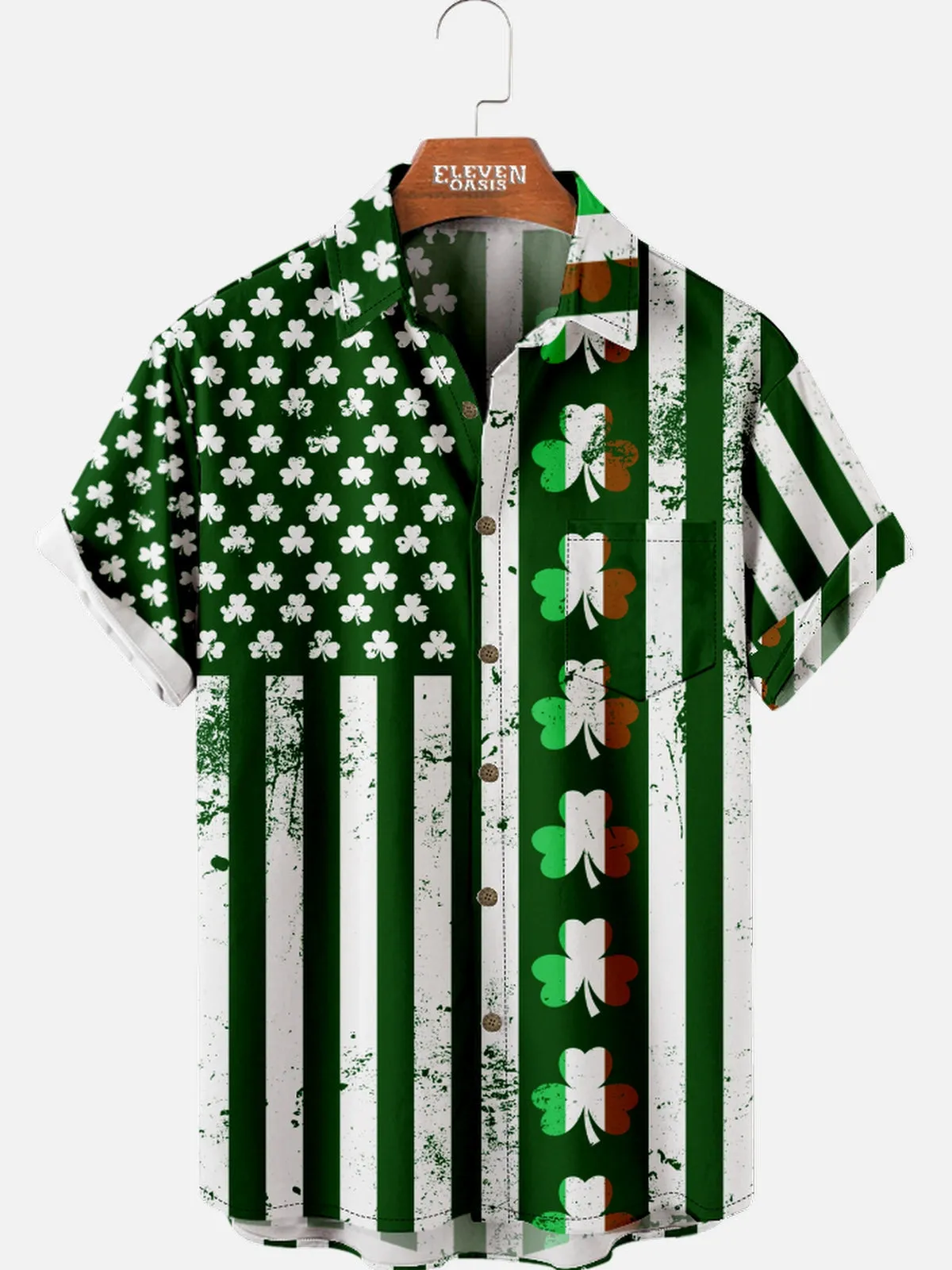 Men's St. Patrick's Day Shamrock Stripes Short Sleeve Shirt sold by Eleven Oasis