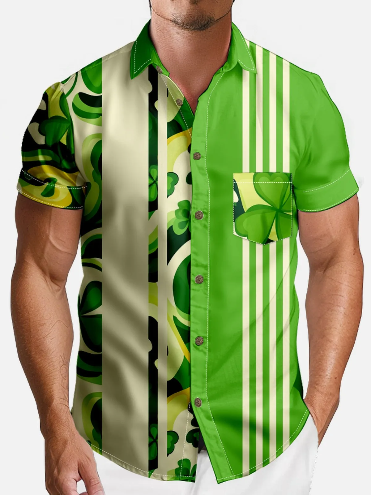 Men's St. Patrick's Retro Shamrock Short Sleeve Shirt sold by Eleven Oasis product image thumbnail 3
