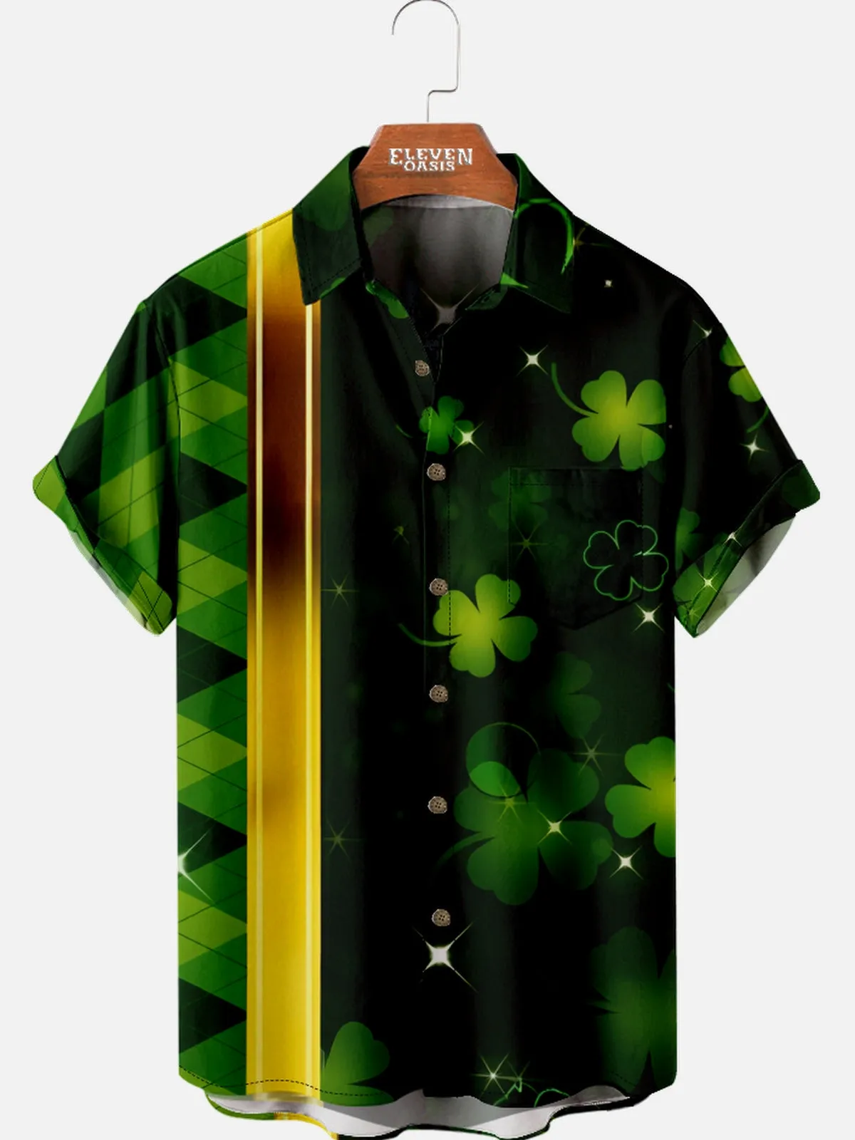 Men's Shamrock Glow Stripe Short Sleeve Shirt sold by Eleven Oasis