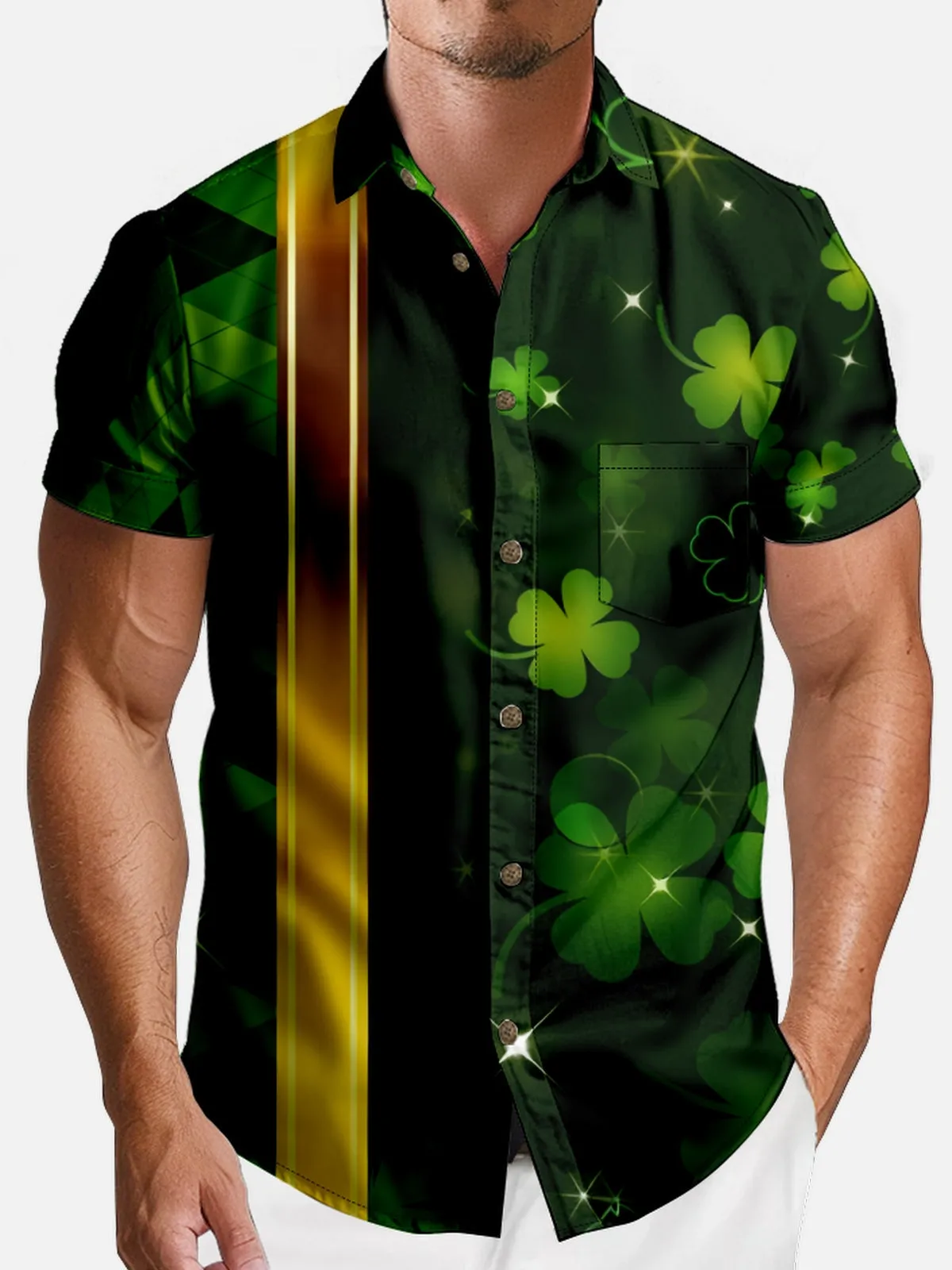 Men's Shamrock Glow Stripe Short Sleeve Shirt sold by Eleven Oasis product image thumbnail 3
