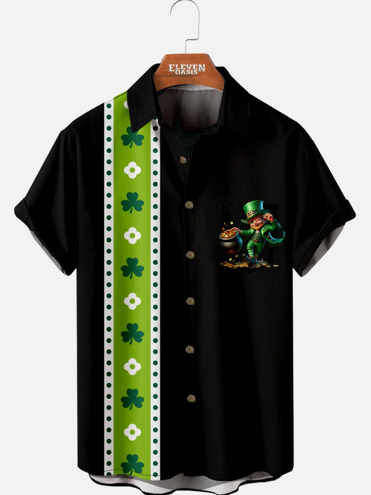 Men's St. Patrick's Day Lucky Leprechaun Stripe Short Sleeve Shirt sold by Eleven Oasis