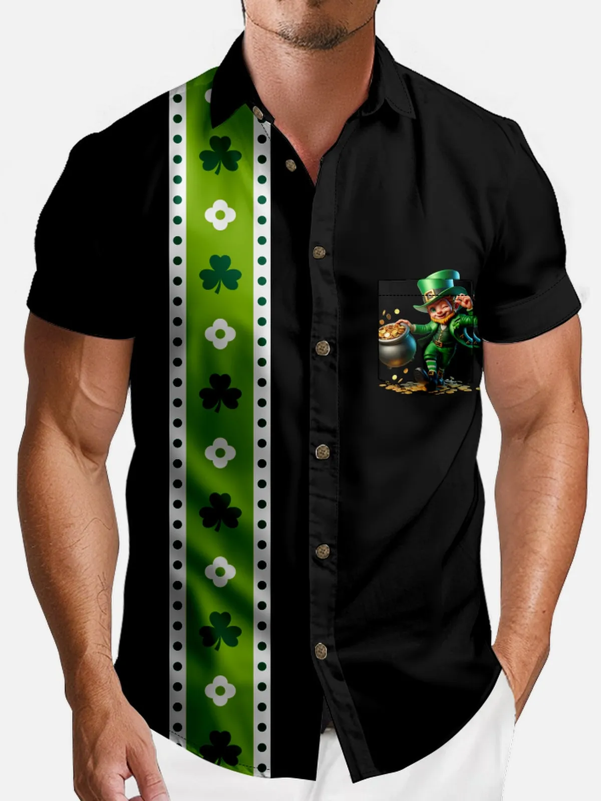 Men's St. Patrick's Day Lucky Leprechaun Stripe Short Sleeve Shirt sold by Eleven Oasis product image thumbnail 3