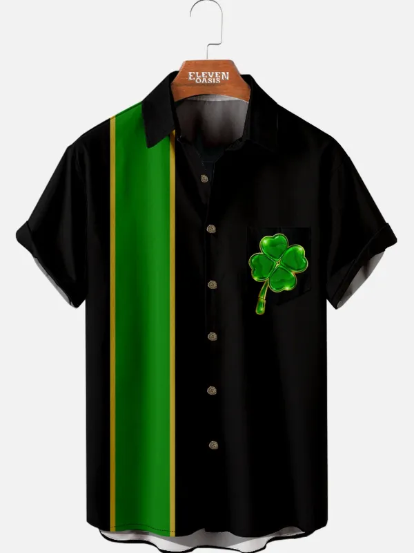 Men's St. Patrick's Day Clover Green Stripe Short Sleeve Shirt sold by Eleven Oasis