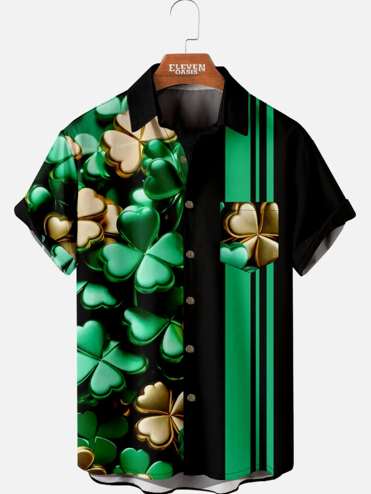 Men's Shamrock and Gold Stripe Short Sleeve Shirt sold by Eleven Oasis