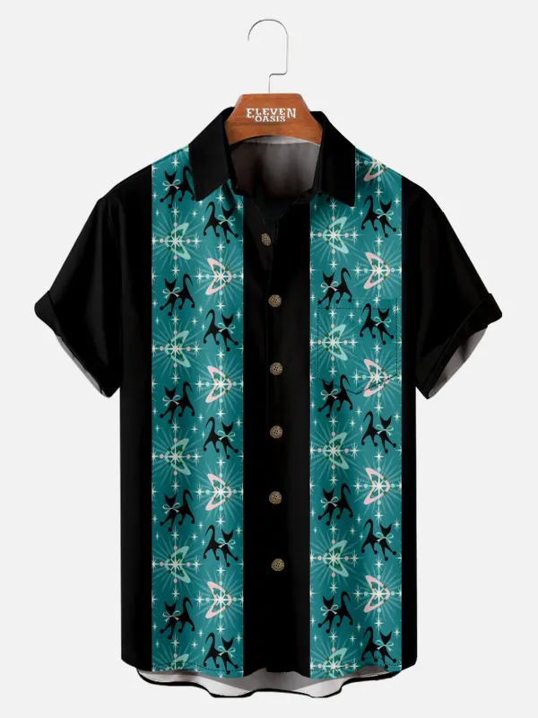 Men's Atomic Age Cat Starburst Bowling Short Sleeve Shirt sold by Eleven Oasis