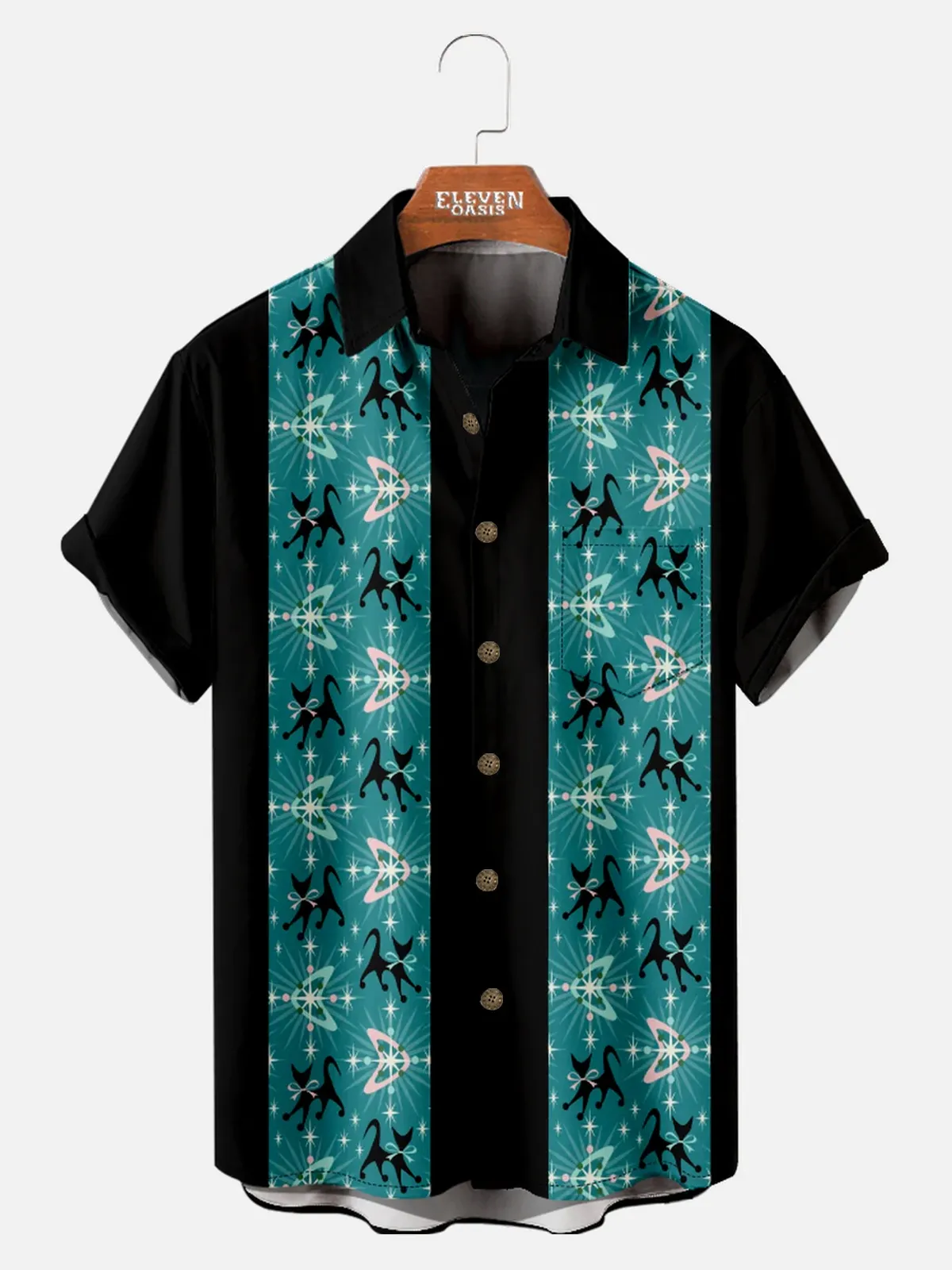 Men's Atomic Age Cat Starburst Bowling Short Sleeve Shirt sold by Eleven Oasis