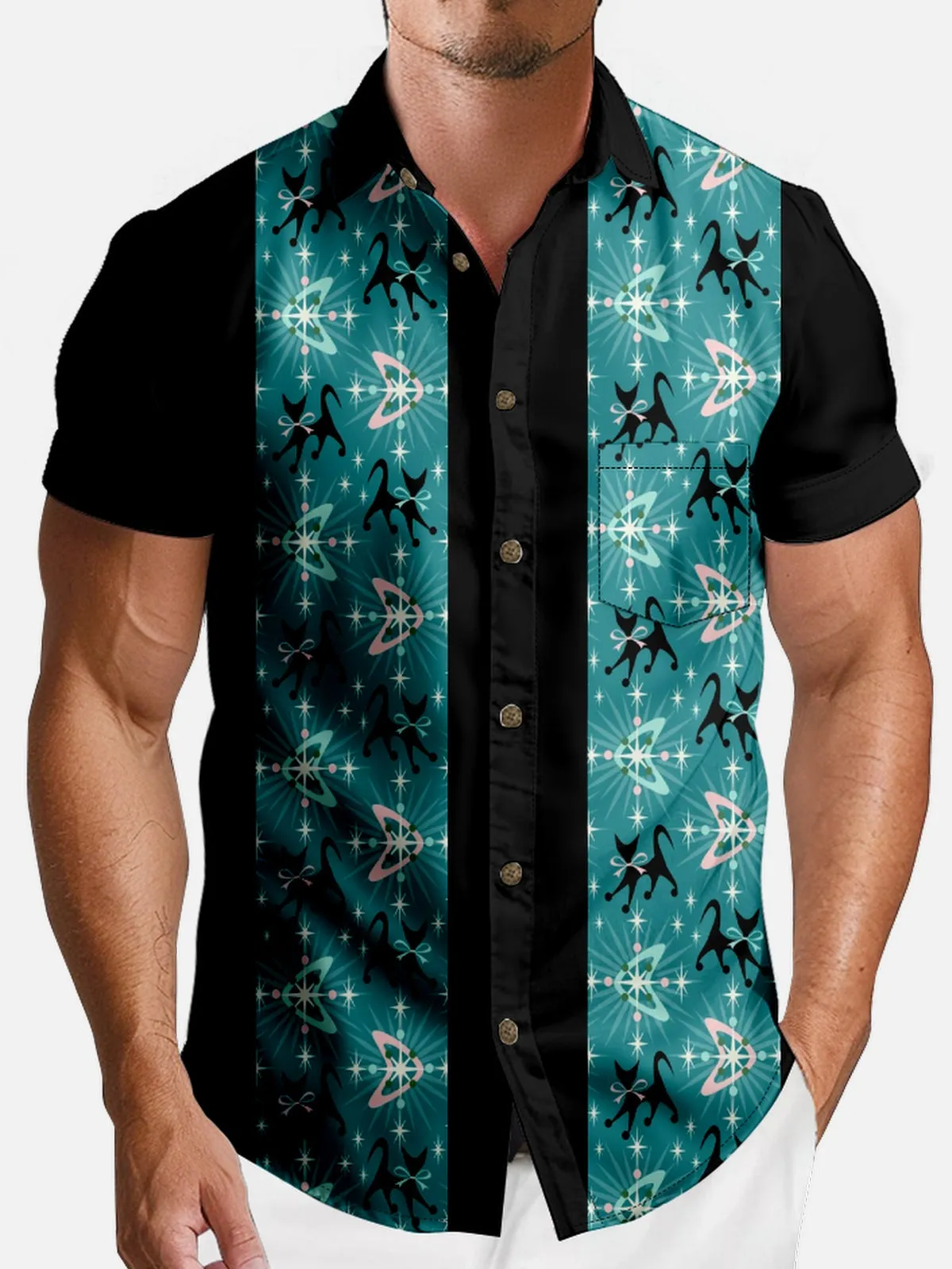 Men's Atomic Age Cat Starburst Bowling Short Sleeve Shirt sold by Eleven Oasis product image thumbnail 3