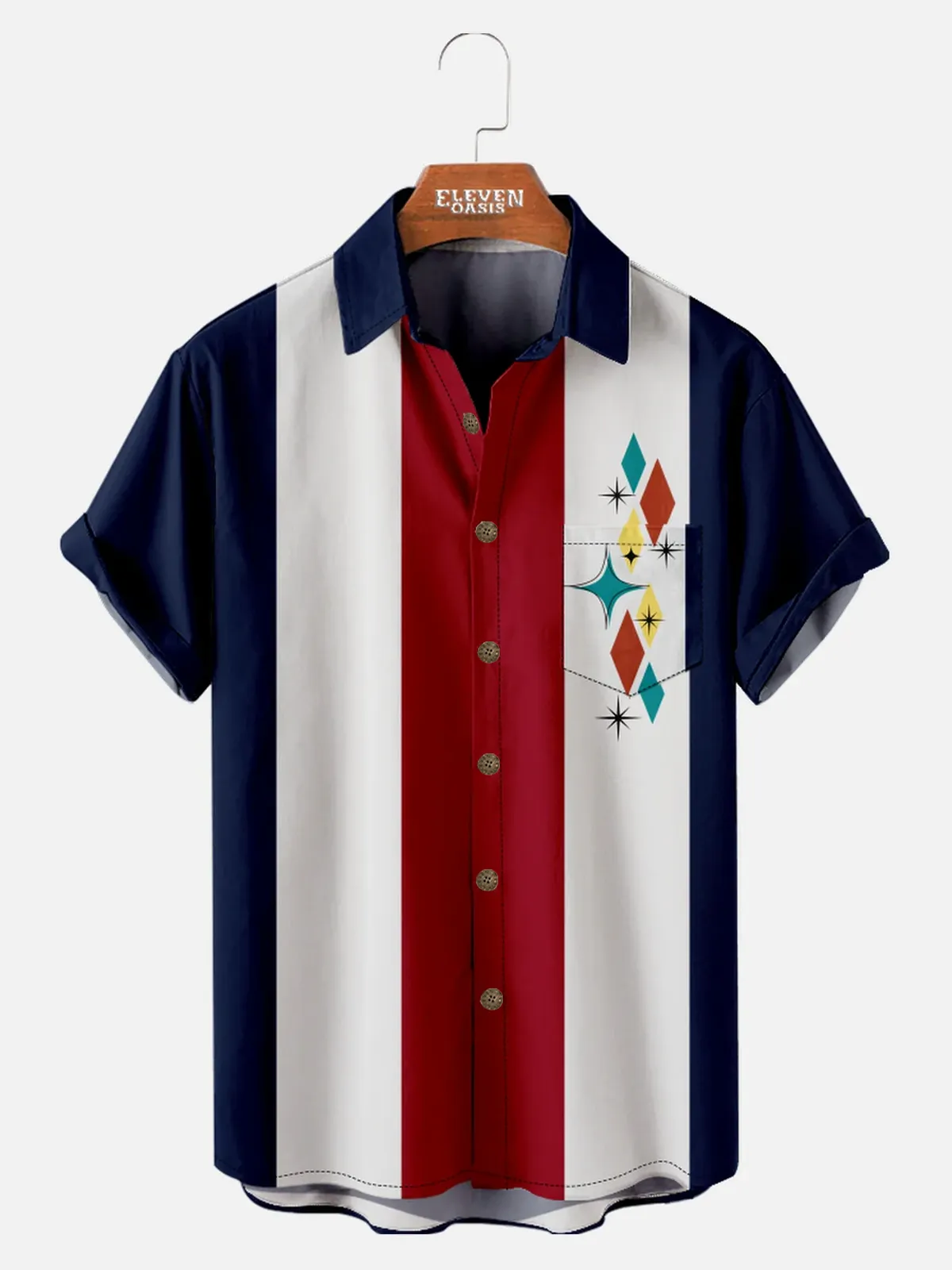 Men's Mid-Century Atomic Starburst Bowling Short Sleeve Shirt sold by Eleven Oasis