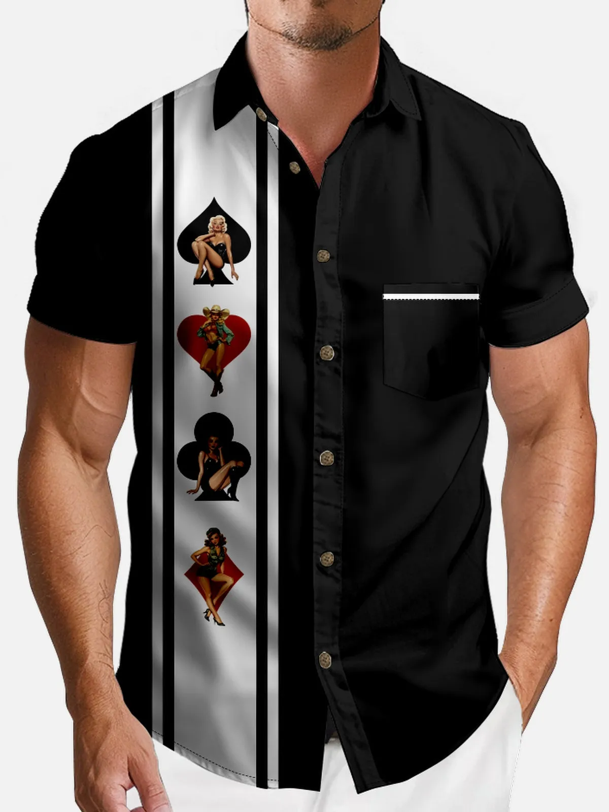 Men's Pin-Up Card Suits Bowling Short Sleeve Shirt sold by Eleven Oasis product image thumbnail 3
