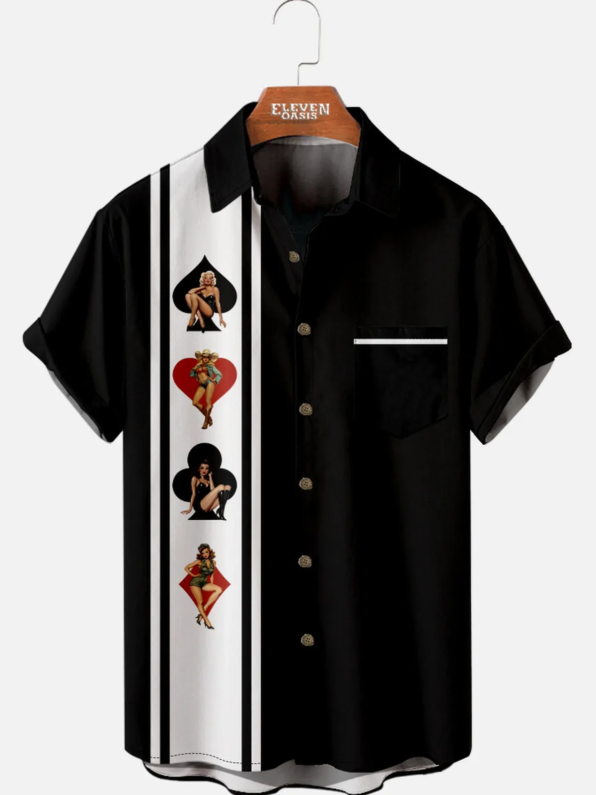 Men's Pin-Up Card Suits Bowling Short Sleeve Shirt sold by Eleven Oasis